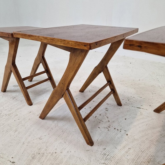 Image 1 of Ensemble de 3 tables gigognes vintage en bois, Hollande 1960