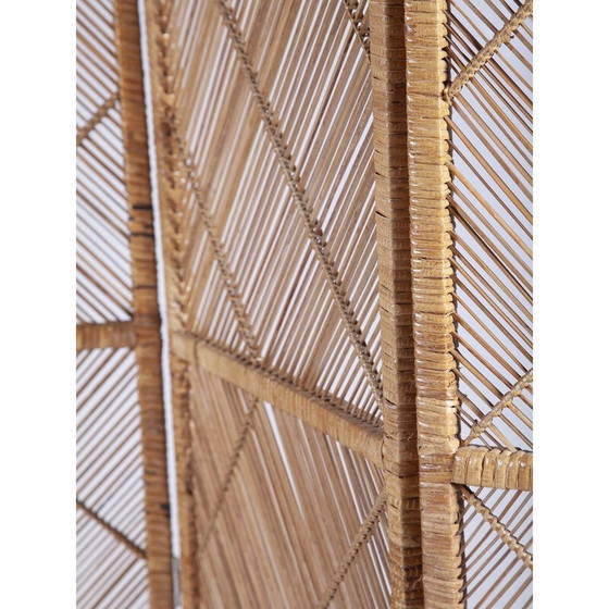 Image 1 of Séparateur de pièce vintage en rotin à trois panneaux, années 1960