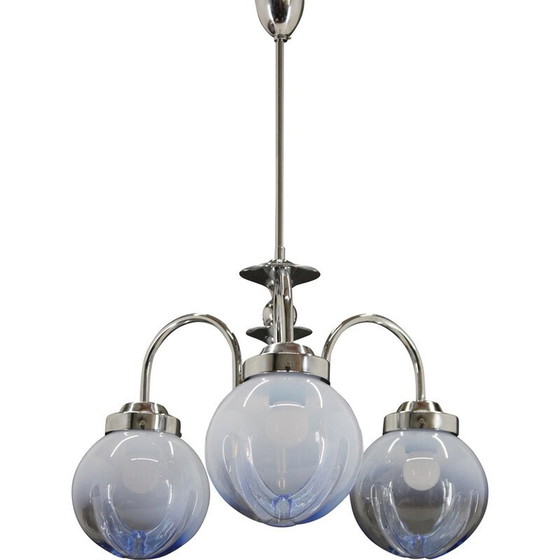 Image 1 of Lustre vintage en acier chromé et verre de Murano, Italie 1960