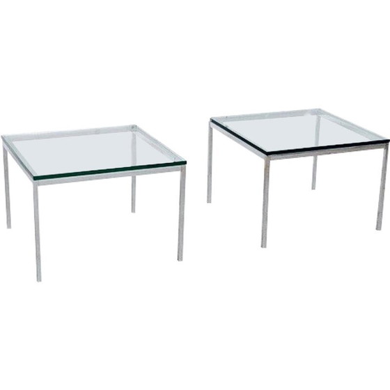 Image 1 of Paire de tables basses vintage en acier et verre par Florence Knoll, 1970