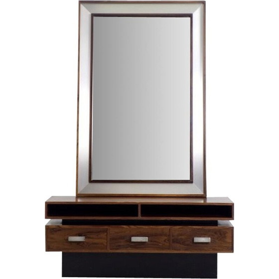 Image 1 of Coiffeuse vintage en bois de rose avec miroir oblong Scandinave 1970