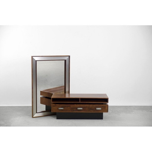 Coiffeuse vintage en bois de rose avec miroir oblong Scandinave 1970