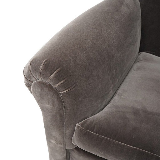 Paire de fauteuils vintage en bois rembourré et velours gris, Italie 1950