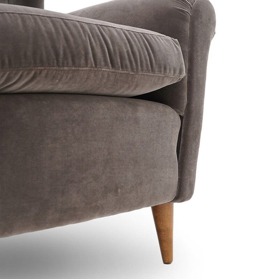 Image 1 of Paire de fauteuils vintage en bois rembourré et velours gris, Italie 1950