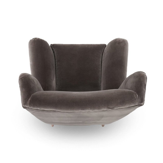 Image 1 of Paire de fauteuils vintage en bois rembourré et velours gris, Italie 1950