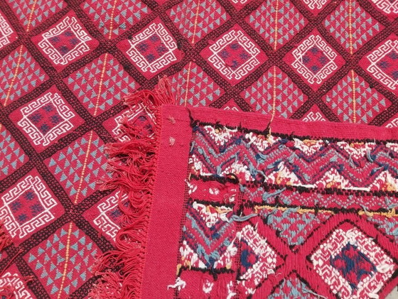 Image 1 of Tapis Margoum Rouge Fait Mains En Laine Naturelle Grande Taille