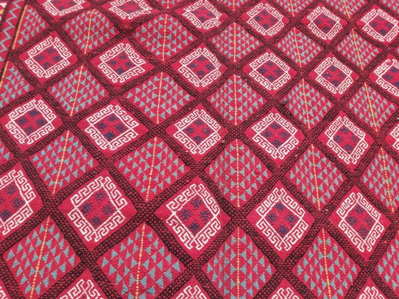 Image 1 of Tapis Margoum Rouge Fait Mains En Laine Naturelle Grande Taille