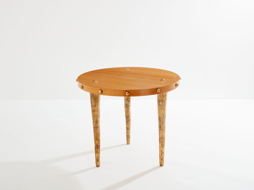 Garouste & Bonetti Table Guéridon en chêne massif et bronze patiné 1987