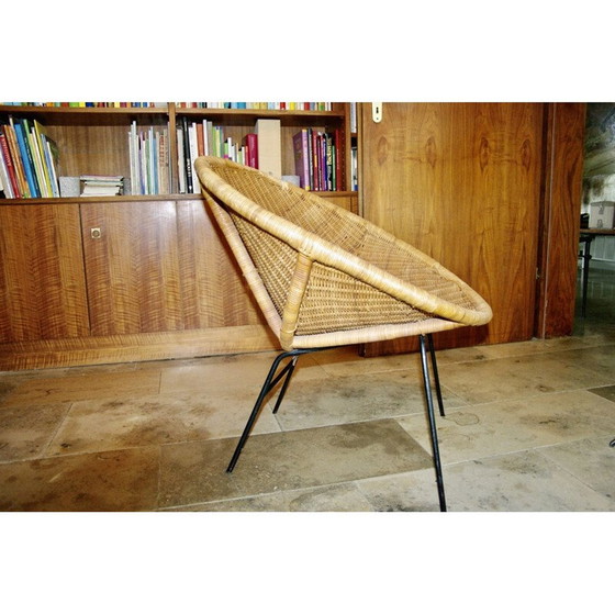 Image 1 of Fauteuil vintage en osier et métal, Italie 1960