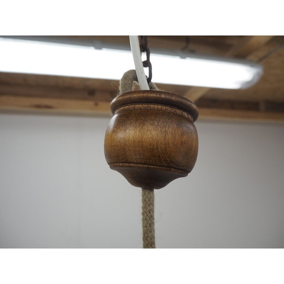 Image 1 of Lustre vintage en bois et tissu, Tchécoslovaquie 1960