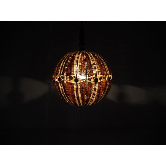 Image 1 of Lustre vintage en bois et tissu, Tchécoslovaquie 1960