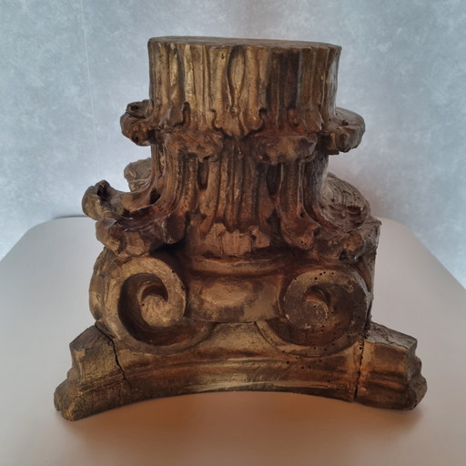 Socle de Colonne en Bois Polychrome 19ème Siècle