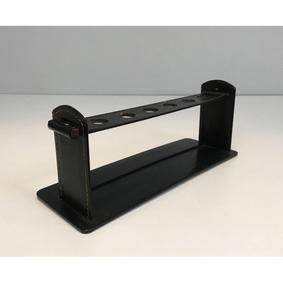 Image 1 of Porte-pipes vintage en cuir noir 1950