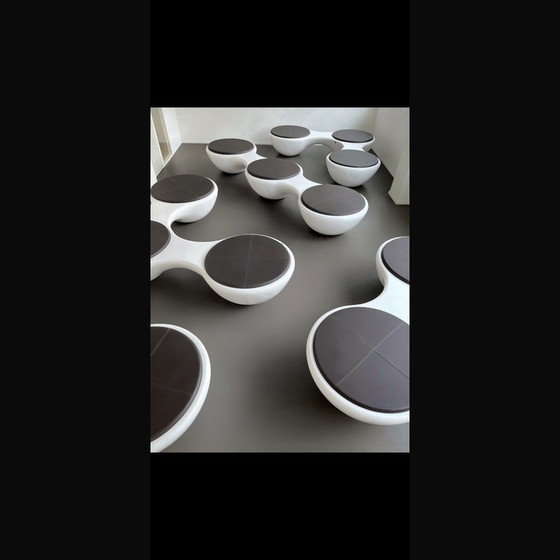 Image 1 of Ensemble de 5 bancs vintage en fibre de verre et cuir brun par Jangir Maddadi pour Union panorama, 2012
