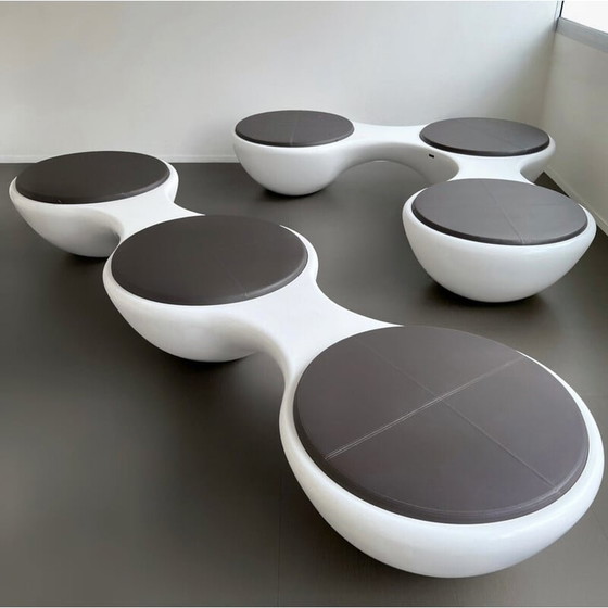 Image 1 of Ensemble de 5 bancs vintage en fibre de verre et cuir brun par Jangir Maddadi pour Union panorama, 2012