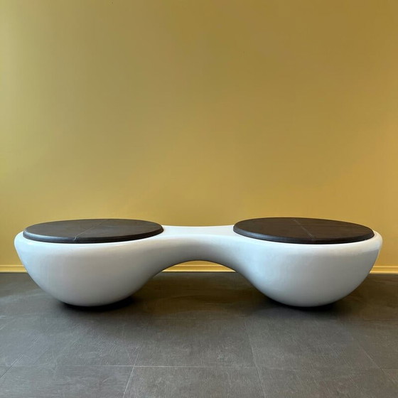 Image 1 of Ensemble de 5 bancs vintage en fibre de verre et cuir brun par Jangir Maddadi pour Union panorama, 2012