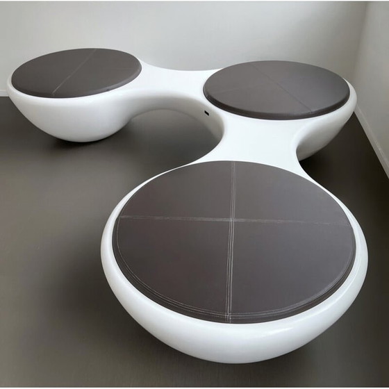 Image 1 of Ensemble de 5 bancs vintage en fibre de verre et cuir brun par Jangir Maddadi pour Union panorama, 2012