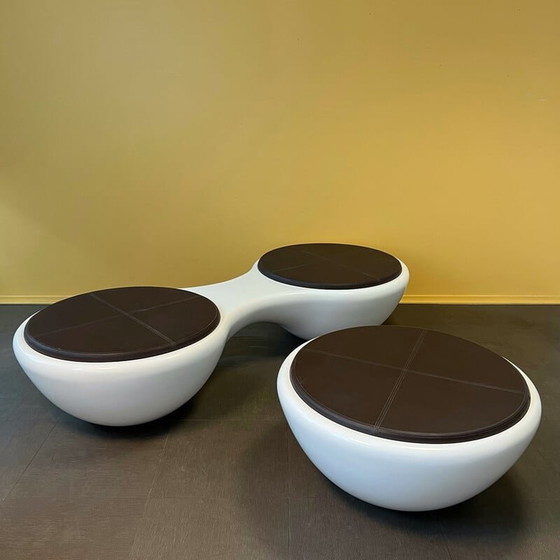 Image 1 of Ensemble de 5 bancs vintage en fibre de verre et cuir brun par Jangir Maddadi pour Union panorama, 2012