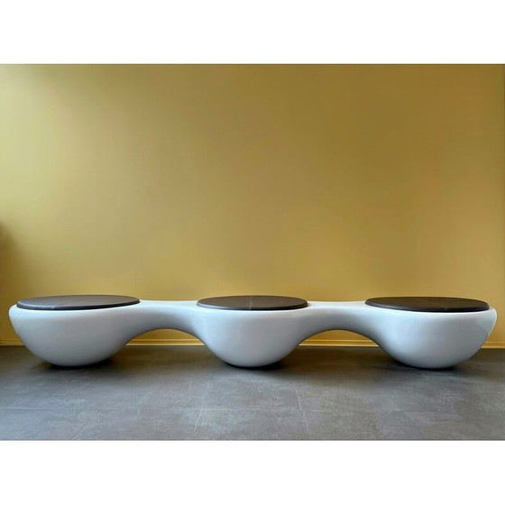 Image 1 of Ensemble de 5 bancs vintage en fibre de verre et cuir brun par Jangir Maddadi pour Union panorama, 2012