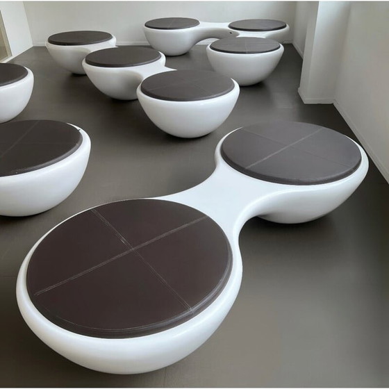 Image 1 of Ensemble de 5 bancs vintage en fibre de verre et cuir brun par Jangir Maddadi pour Union panorama, 2012