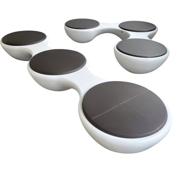 Image 1 of Ensemble de 5 bancs vintage en fibre de verre et cuir brun par Jangir Maddadi pour Union panorama, 2012