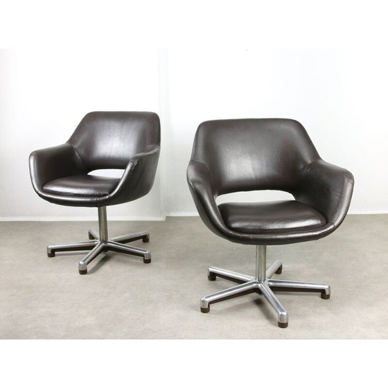 Image 1 of Chaise de bureau vintage en cuir brun chocolat, Italie