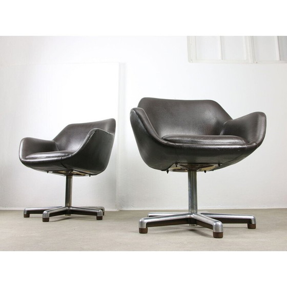 Image 1 of Chaise de bureau vintage en cuir brun chocolat, Italie