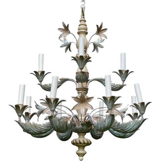 Lustre vintage en bois et métal pour Maison Baguès