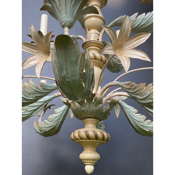 Image 1 of Lustre vintage en bois et métal pour Maison Baguès