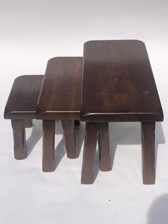 Tables gigognes hollandaises en chêne brutalistes, 1970S – Tables d'appoint, Wood (photo 3 of 5)
