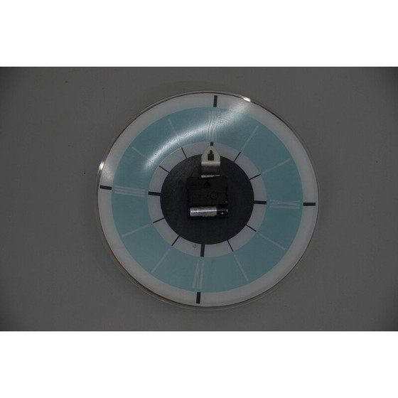 Image 1 of Horloge murale vintage en verre et laiton par Klenoty, Tchécoslovaquie 1960