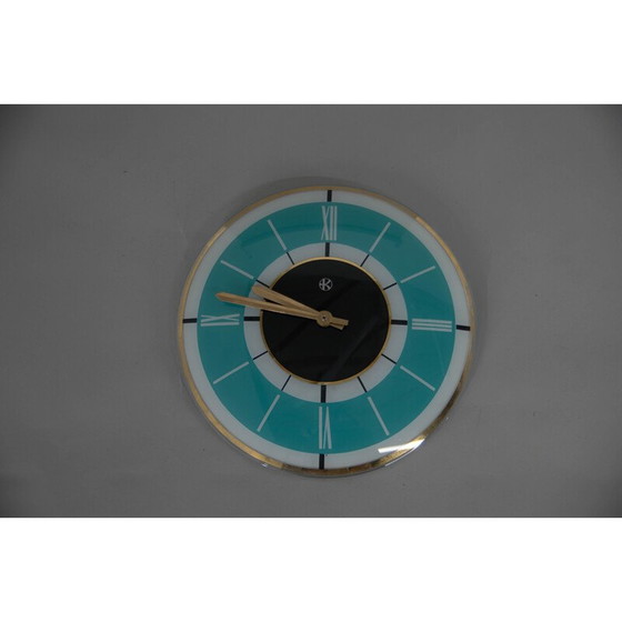 Image 1 of Horloge murale vintage en verre et laiton par Klenoty, Tchécoslovaquie 1960