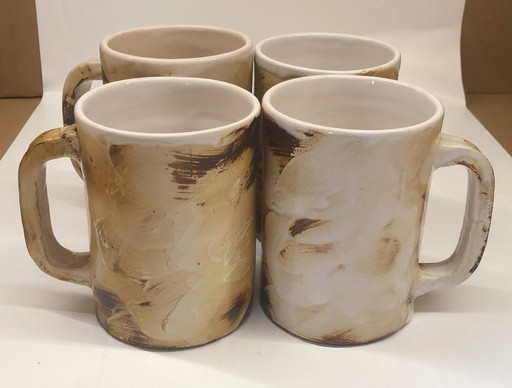 4x Tasses En Céramique Émaillée Galerie Palissy À Vallauris