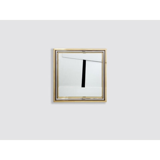 Image 1 of Miroir italien vintage en laiton et chrome par Romeo Rega, 1970
