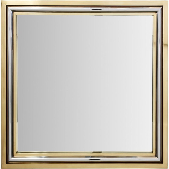 Image 1 of Miroir italien vintage en laiton et chrome par Romeo Rega, 1970