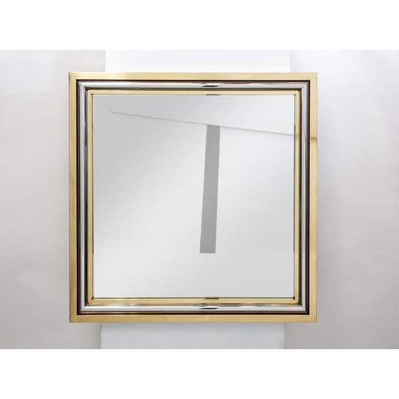 Image 1 of Miroir italien vintage en laiton et chrome par Romeo Rega, 1970