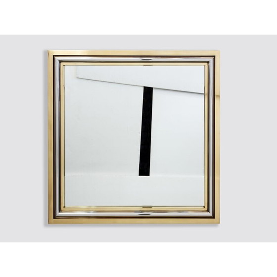 Image 1 of Miroir italien vintage en laiton et chrome par Romeo Rega, 1970
