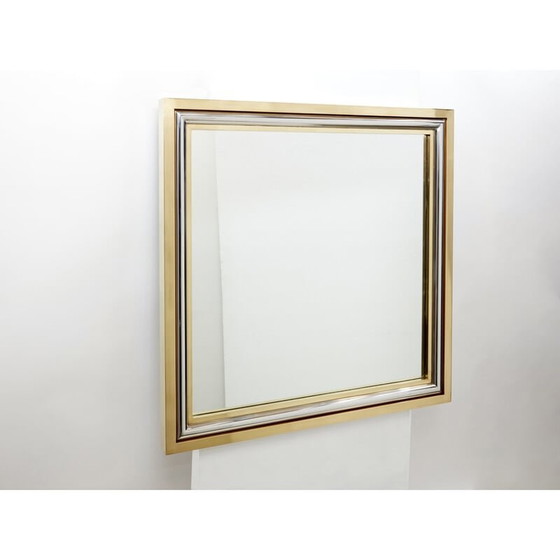 Image 1 of Miroir italien vintage en laiton et chrome par Romeo Rega, 1970
