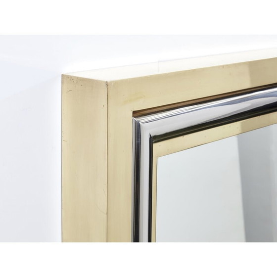 Image 1 of Miroir italien vintage en laiton et chrome par Romeo Rega, 1970
