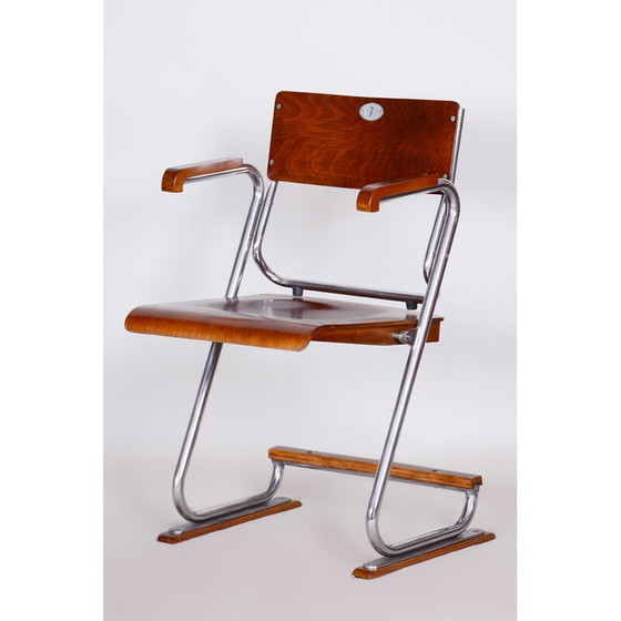 Image 1 of Fauteuil pliant vintage Bauhaus en contreplaqué de hêtre, Tchécoslovaquie, années 1930