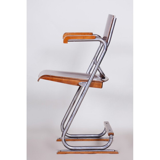 Image 1 of Fauteuil pliant vintage Bauhaus en contreplaqué de hêtre, Tchécoslovaquie, années 1930