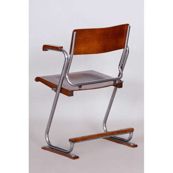 Image 1 of Fauteuil pliant vintage Bauhaus en contreplaqué de hêtre, Tchécoslovaquie, années 1930