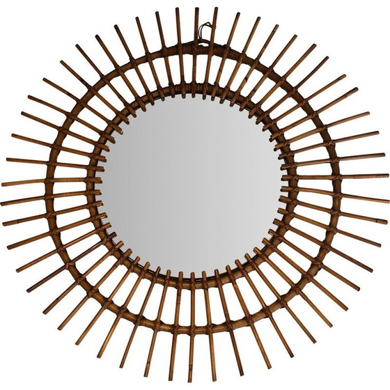 Image 1 of Miroir rond vintage en rotin, France 1950