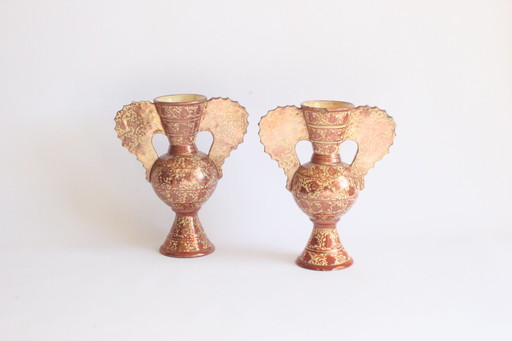 Vases néoclassiques hispano-moresques en cuivre lustré, 19e siècle