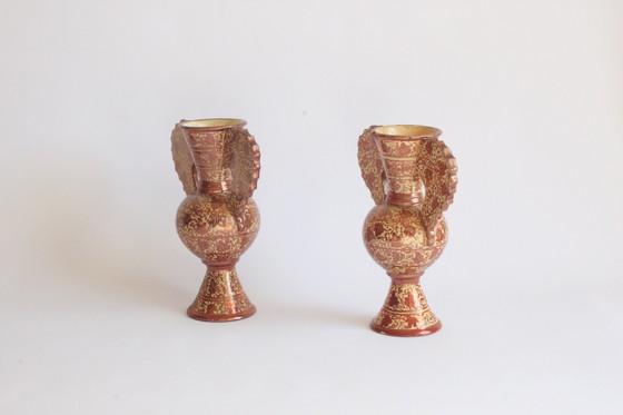 Image 1 of Vases néoclassiques hispano-moresques en cuivre lustré, 19e siècle