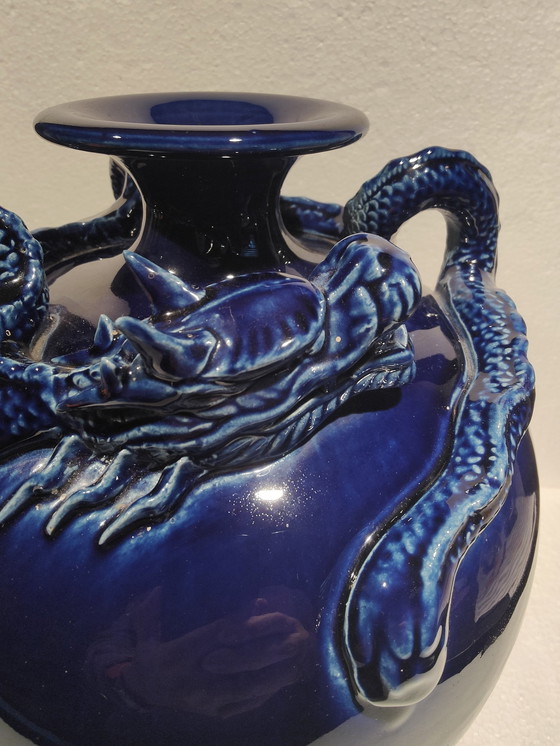 Image 1 of Magnifique vase chinois à dragon bleu rond 1900/1930