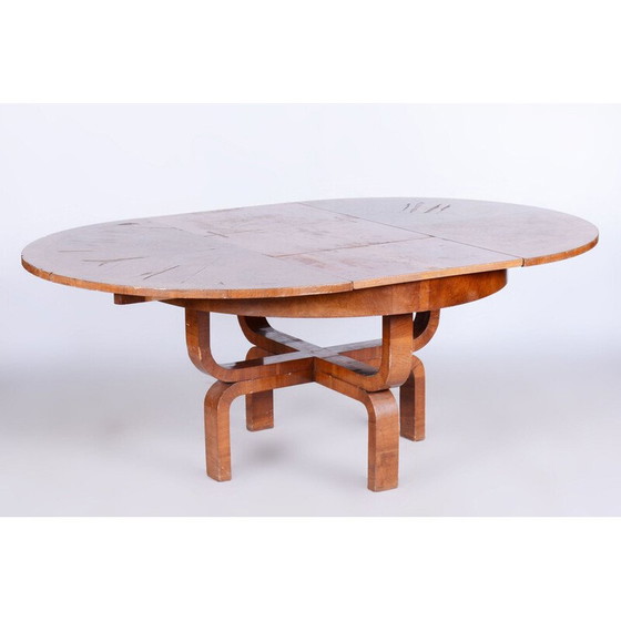 Image 1 of Table de salle à manger extensible vintage en noyer Art déco par Halabala pour Up Závody, Tchécoslovaquie 1920