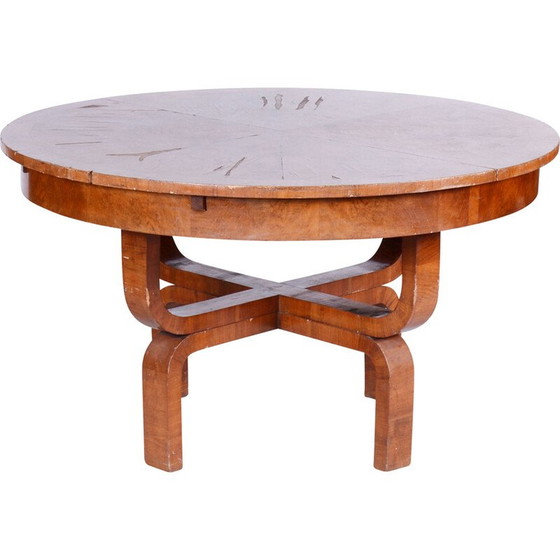 Image 1 of Table de salle à manger extensible vintage en noyer Art déco par Halabala pour Up Závody, Tchécoslovaquie 1920