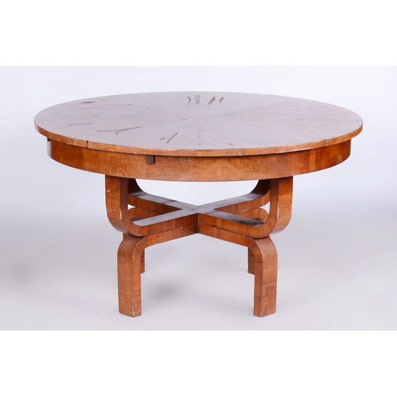 Image 1 of Table de salle à manger extensible vintage en noyer Art déco par Halabala pour Up Závody, Tchécoslovaquie 1920