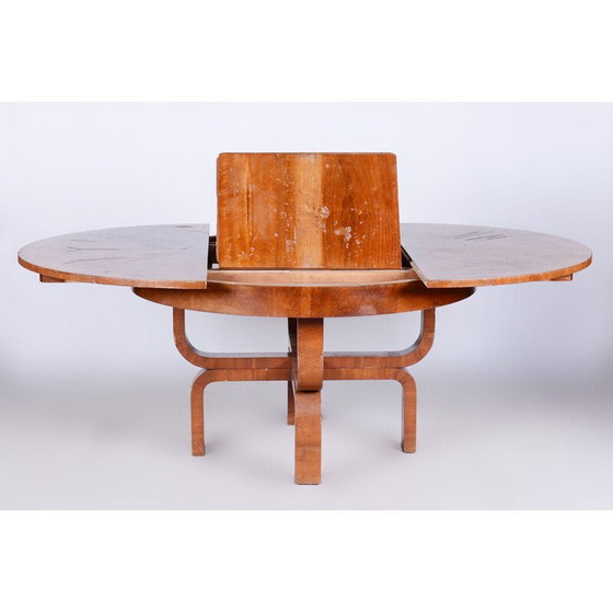 Image 1 of Table de salle à manger extensible vintage en noyer Art déco par Halabala pour Up Závody, Tchécoslovaquie 1920